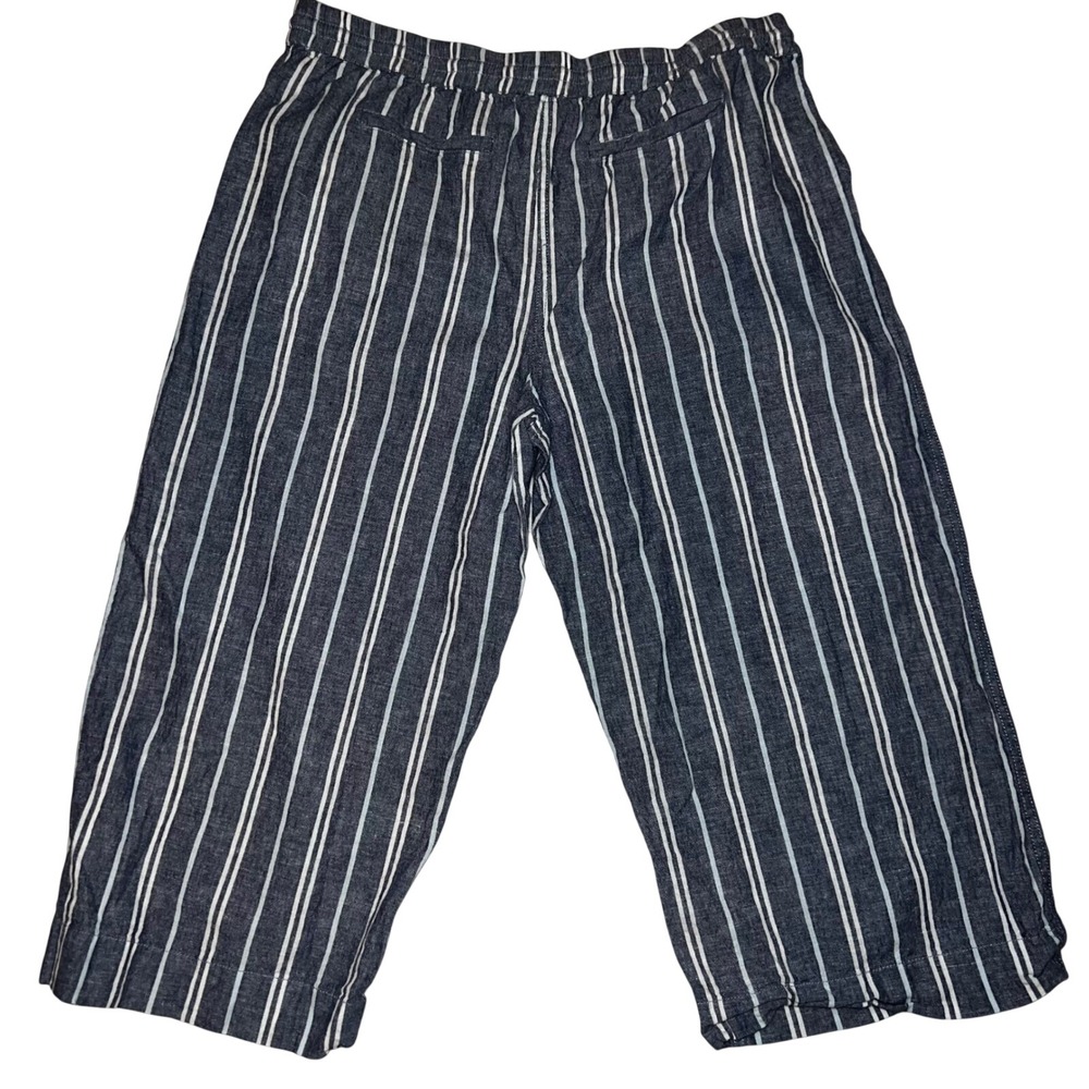 beachlunchlounge Stripe Linen Blend Ankle Wide Leg Drawstring Waist Women Large